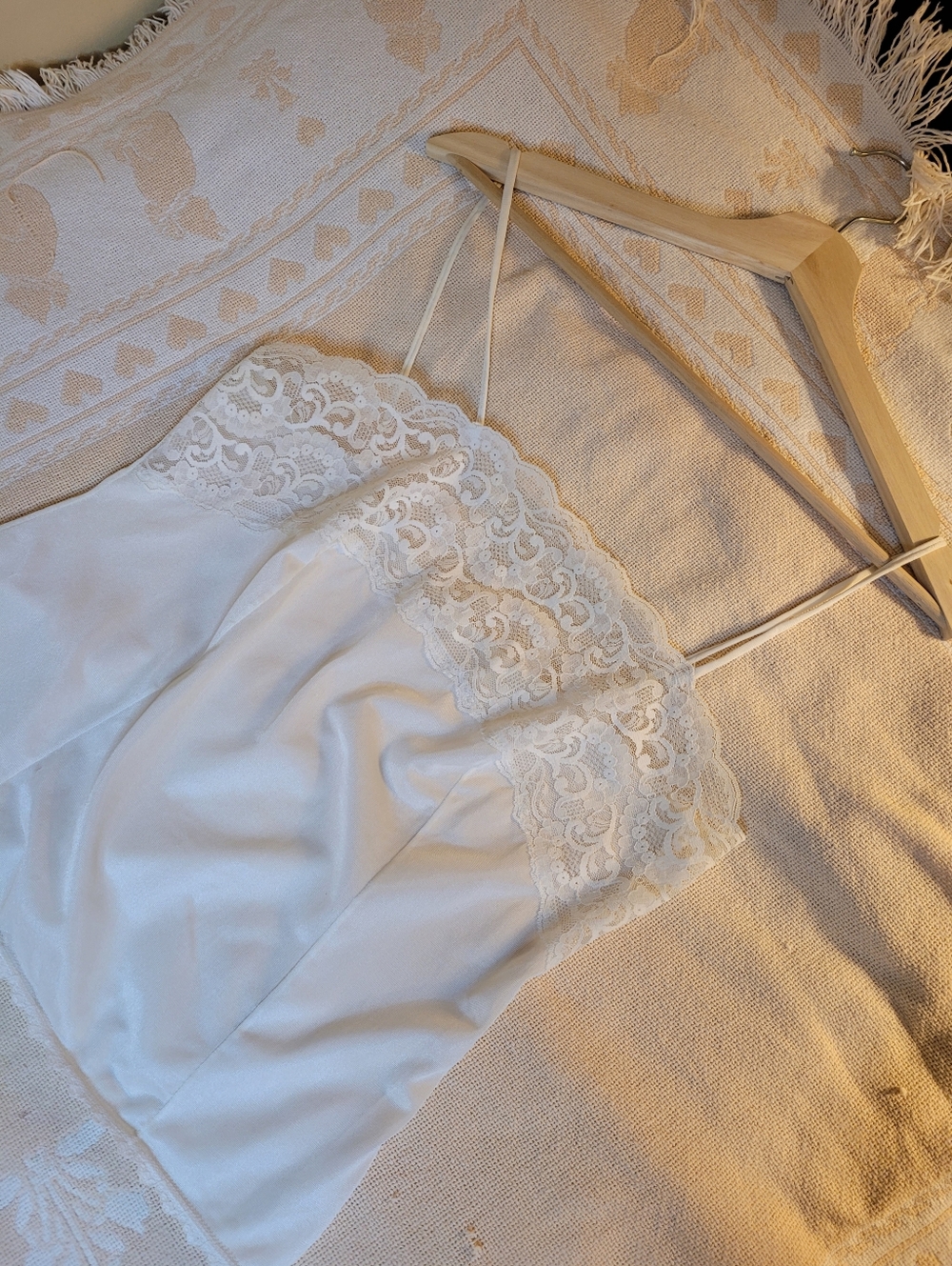 Vintage White Lace Trim Satin Camisole